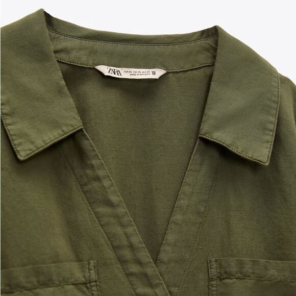 Zara Linen Blend Khaki Jumpsuit New - Picture 4 of 10